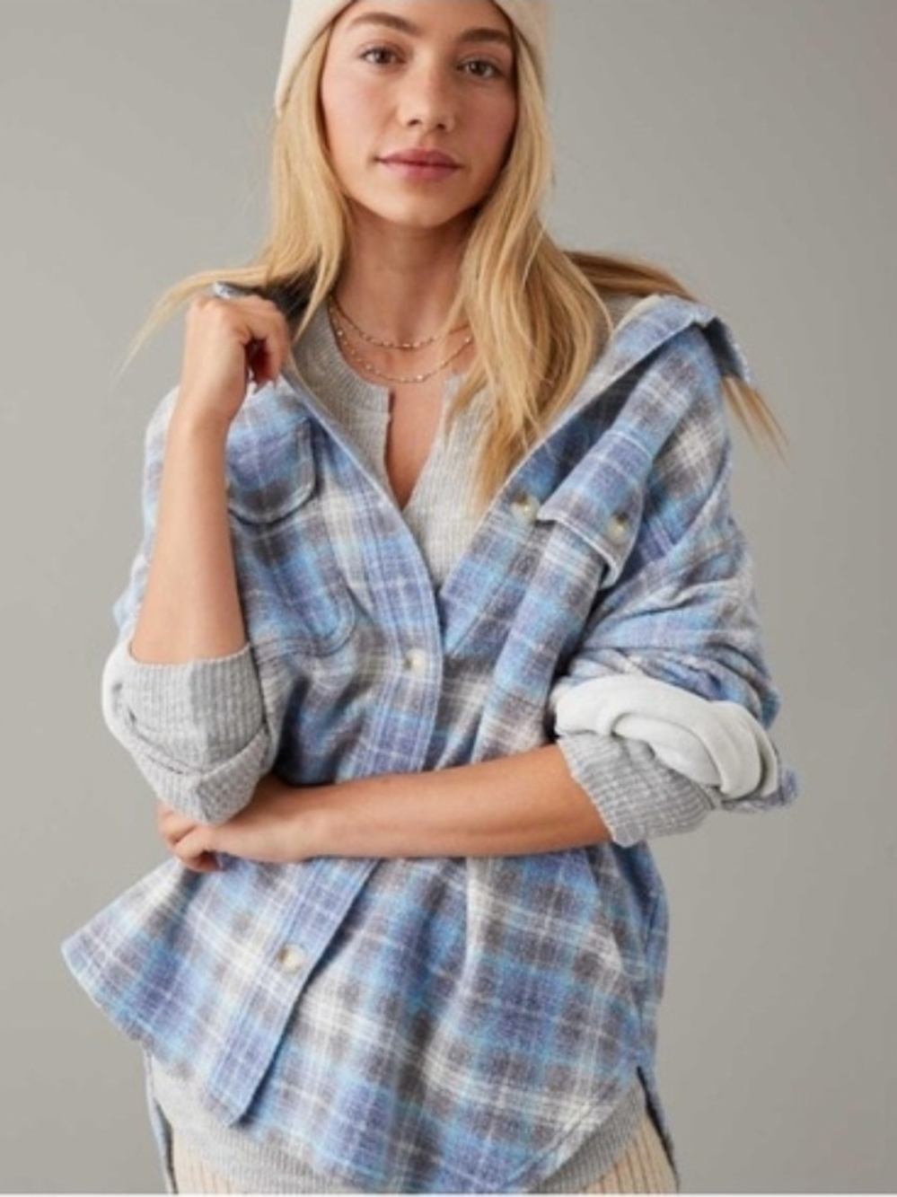 American EAGLE Plaid Button-Front Shacket - Women's